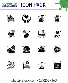 Coronavirus awareness icons. 16 Solid Glyph Black icon Corona Virus Flu Related such as virus; dirty hands; health care; bacteria; bottle viral coronavirus 2019-nov disease Vector Design Elements