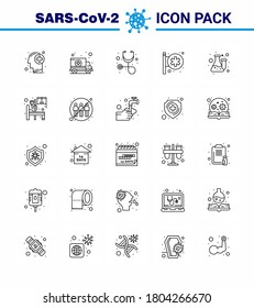 Coronavirus awareness icons. 25 line icon Corona Virus Flu Related such as lab; chemistry; diagnosis; pharmacy; hospital signboard viral coronavirus 2019-nov disease Vector Design Elements
