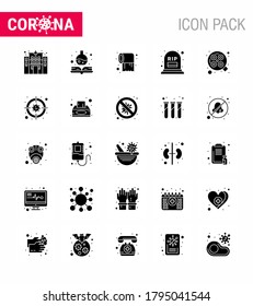 Coronavirus awareness icons. 25 Solid Glyph icon Corona Virus Flu Related such as surgical; operation; tissue; light; mortality viral coronavirus 2019-nov disease Vector Design Elements