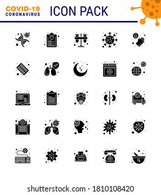 Coronavirus awareness icons. 25 Solid Glyph icon Corona Virus Flu Related such as disease; corona; list; tubes; lab viral coronavirus 2019-nov disease Vector Design Elements