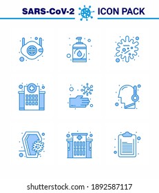 Coronavirus awareness icons. 9 Blue icon Corona Virus Flu Related such as nursing; hospital; sanitizer; healthcare; infection viral coronavirus 2019-nov disease Vector Design Elements