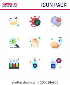 Iconos de conciencia del coronavirus. 9 Icono de color plano Gripe por virus de Corona Relacionada como la seguridad; corona; seguro; bacterias; infección por coronavirus viral 2019-nov Enfermedad Vector Elementos de diseño