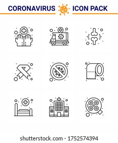 Coronavirus awareness icons. 9 Line icon Corona Virus Flu Related such as  medical; cancer; vehicle; aids; injured viral coronavirus 2019-nov disease Vector Design Elements