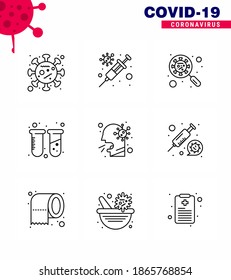 Coronavirus awareness icons. 9 Line icon Corona Virus Flu Related such as  lab; test; scan virus; chemistry; magnifying viral coronavirus 2019-nov disease Vector Design Elements