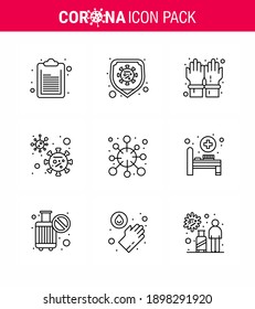 Coronavirus awareness icons. 9 Line icon Corona Virus Flu Related such as  epidemic; antigen; hand; ; coronavirus viral coronavirus 2019-nov disease Vector Design Elements