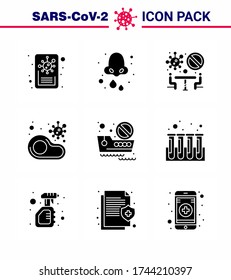Iconos de conciencia del coronavirus. 9 Glifo Sólido Icono negro Corona Virus Gripe Relacionado como el filete; no; prohibido; carne; coronavirus viral infectado Enfermedad de 2019-nov Elementos de diseño de vectores
