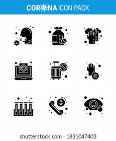 Iconos de conciencia del coronavirus. Icono negro de glifo sólido Grifo Grifo Corona Virus Flu Relacionado como virus; médico; píldoras; archivo; elementos de diseño de vectores de la enfermedad del coronavirus viral lavado 2019-nov
