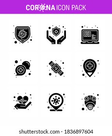 Coronavirus awareness icons. 9 Solid Glyph Black icon Corona Virus Flu Related such as  seconds; support; online; online; communication viral coronavirus 2019-nov disease Vector Design Elements