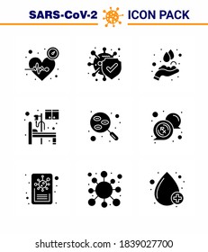 Coronavirus awareness icons. 9 Solid Glyph Black icon Corona Virus Flu Related such as  blood; medical; safe; hospital; washing viral coronavirus 2019-nov disease Vector Design Elements