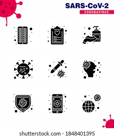 Coronavirus awareness icons. 9 Solid Glyph Black icon Corona Virus Flu Related such as  microorganism; virus; plan; coronavirus; sanitizer viral coronavirus 2019-nov disease Vector Design Elements