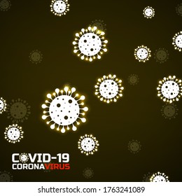 Fondo de coronavirus con bacterias brillantes. Concepto de ciencia y medicina. Ilustración del vector abstracto