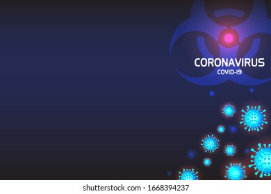 Coronavirus Background. Hologram of coronavirus COVID-2019 on a blue futuristic background with space for text. 3D models of coronavirus bacteria. Template for information on Coronavirus outbreak.