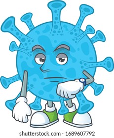 Coronavirus backteria with waiting gesture cartoon mascot design concept