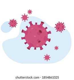 Coronavirus bacteria cartoon, illness epidemic 2019-ncov, covid-19 biohazard, medicine flu and sickness pandemic microbe. Vector illustration