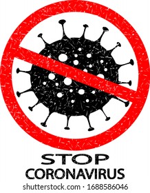 Coronavirus Bacteria Cell Icon, 2019-nCoV Novel Coronavirus Bacteria. Vintage grunge sign in red ink. Coronavirus warning sign. Stop and No Infection coronavirus. Isolated Vector Icon