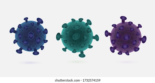 Coronavirus Bacteria Cell Icon, 2019-nCoV, Covid-2019, Covid-19 Novel Coronavirus Bacteria. Isolated Vector collection of 3D Icons. The virus that caused epidemic of pneumonia in China and world