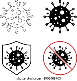 Coronavirus Bacteria Cell Icon, 2019-nCoV, Covid-2019, Covid-19 Novel Coronavirus Bacteria. No Infection and Stop Coronavirus Concepts.
Isolated Vector Icon