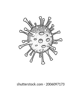 Coronavirus bacteria cell icon, hand drawn vector illustration. 