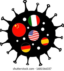 Coronavirus Bacteria Cell Icon,
Novel coronavirus (2019-nCoV, COVID-19). Coronavirus Cell in Spain, China, Italy, USA, germany. No Infection and Stop Coronavirus Concepts. Isolated Vector.
