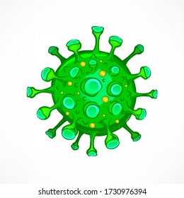 Coronavirus. Bacteria cell icon on white, Covid-2019. Stop coronavirus concepts, dangerous covid cell. Isolated in green. Vector illustration.