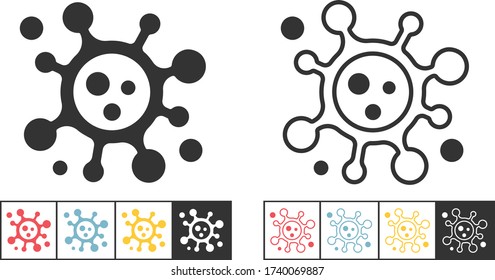 Coronavirus Bacteria Cell Icon set - 2019-nCoV, Covid-2019, Covid-19,  Novel Coronavirus – Symbols of virus filled or outline Concept - Dangerous Coronavirus Cell in China, Wuhan - Isolated Vector ill