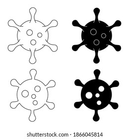 Icono de la célula bacteriana del coronavirus. Conjunto de bacterias coronavirus en contorno y en estilo glifo. Germen de enfermedad, organismo patógeno, microvirología infecciosa. Ilustración del vector aislada en fondo blanco