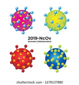 Coronavirus Bacteria Cell Icon. various bright and colorful choice, Pink, Red, Blue and green, Dangerous Coronavirus Cell in China, Wuhan. Isolated Vector Icon