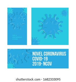 Afiche de la célula de bacterias del coronavirus en papel cortado, virus del Coronavirus Novel 2019-nCoV. Sin Infección y Parar los Conceptos del Coronavirus. Célula del Coronavirus peligroso en el mundo. Juego de póster abstracto de Medicina