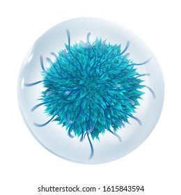 Coronavirus Bacteria Cell In Spherical Shape Vector. Microscopic Bacteria In Spherical Form With Antennas. Biology Laboratory Bacterium Parasite Color Concept Template Realistic 3d Illustration