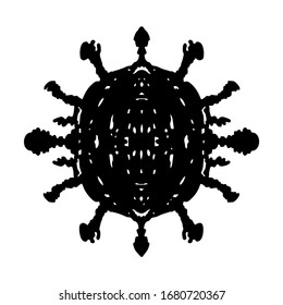Coronavirus Bacteria Cell symmetrical hand drawn Icon.
Coronavirus 2019-nCoV.black silhouette COVID-19. Virus infections epidemic. Vector healthcare illustration.