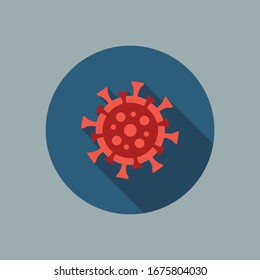 Coronavirus bacteria (COVID-19) icon. Corona virus sign isolated. China pathogen respiratory infection (asian flu outbreak). Influenza pandemic. Biohazard. Flat design. Vector illustration.