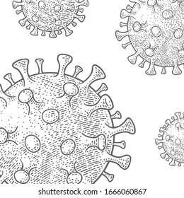 Coronavirus Bacteria. Engraving vintage vector black pattern isolated on white background. 