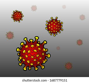 Coronavirus bacteria flying cells background. COVID-2019. Virus Infection epidemic danger symbol.