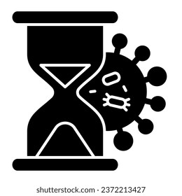 Bacterias de coronavirus e ícono sólido de vidrio. Rápida propagación del pictograma de estilo de glifo de virus sobre fondo blanco. No hay tiempo para parar el covid-19 para el concepto móvil y el diseño web. Gráficos vectoriales