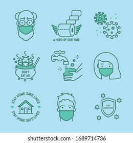 Coronavirus Bacteria Icons and stickers healthcare medical infographic. covid-19 vector illustration file.
