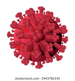 Coronavirus bacteria model isolated on white background. Corona virus 2019 nCoV, pathogenic microorganism. Red virus bacteria cell, covid 19 influenza disease. Flat vector illustration