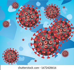 Coronavirus bacteria virus covid macro microbiotic details flu microscope symbol pneuomia pandemic disease covid-19 biology on blue abstract background