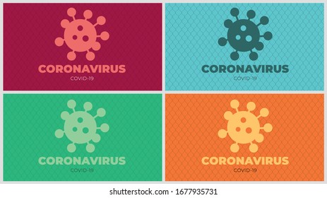 Coronavirus bacterias. Coronavirus logotype on four diffrent backgrounds