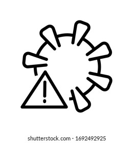 
Coronavirus bacterium and warning sign exclamation mark. Vector simple icon for infographic or website. Prevention and treatment of coronavirus covid-19 2019-ncov