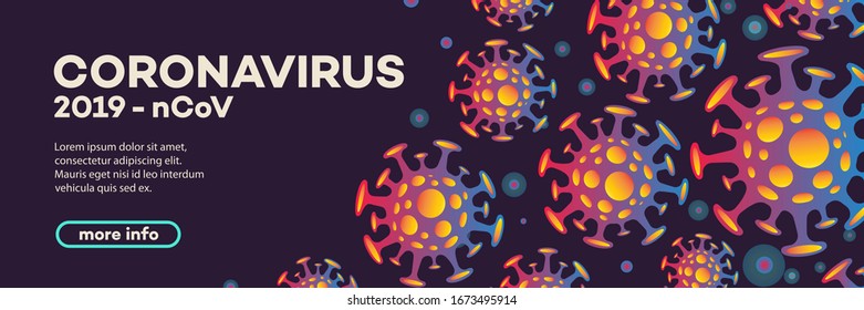 Coronavirus banner with bacteria - global pandemic concept. Novel coronavirus 2019-nCoV background. Virus Infection. Medical wallpaper. Quarantine illustration. Vector 10 eps