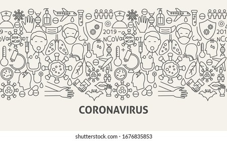 Coronavirus Banner Concept. Vector Illustration of Outline Design.