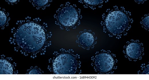 Banner Coronavirus, fondo azul oscuro, covid-19, novela coronavirus, 2019-nCoV, bacterias