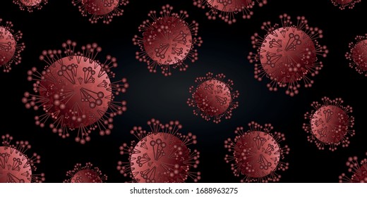 Coronavirus banner, dark red background, covid-19, novel coronavirus, 2019-nCoV, bacteria, edipemic, pandemic risk background vector illustration