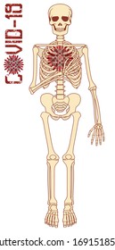 Coronavirus banner, human skeleton with virus covid-19, vector illustration