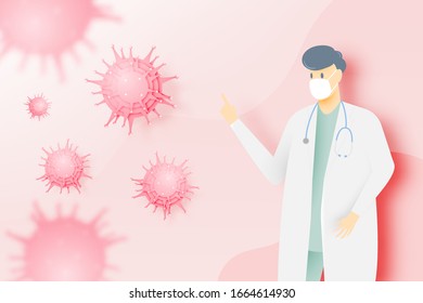 Coronavirus banner in paper art style and pastel scheme vector illustration