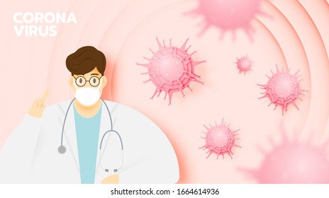 Coronavirus banner in paper art style and pastel scheme vector illustration