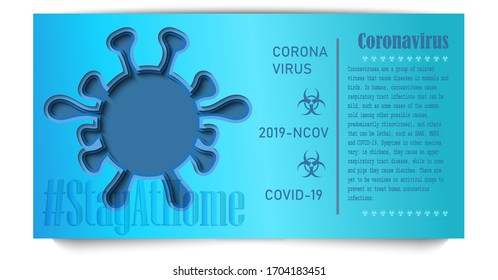 Coronavirus banner. Papercut style design with coronavirus elements. Covid-19. 2019-ncov. Hashtag StayAtHome. 