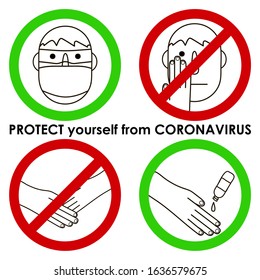 Coronavirus banner, protect yourself, take care, dont touch the face, wash your hand