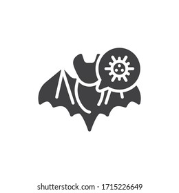 Icono vector murciélago Coronavirus. signo plano relleno para concepto móvil y diseño web. Batalla con icono de glifo de celda de coronavirus. Símbolo, ilustración del logotipo. Gráficos vectoriales