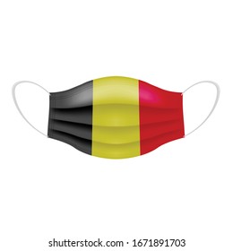 Coronavirus in Belgium. Graphic of surgical mask with belgium flag. Novel coronavirus (2019-nCoV or CoVid-19). Medical face mask as concept of coronavirus quarantine. Coronavirus outbreak.